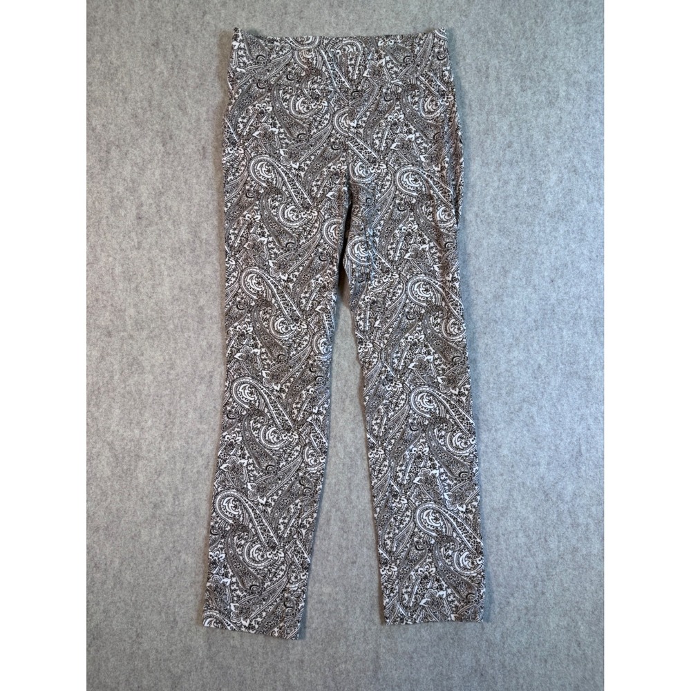 K174. Lands End Starfish Slim Leg Pants Womens Small Brown White Paisley Pull On